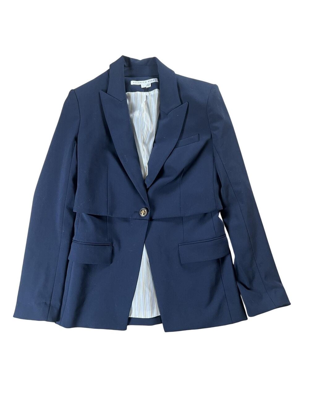 Veronica Beard Blazer Womens 4 Blue Slim Collared Lined Pockets Button
